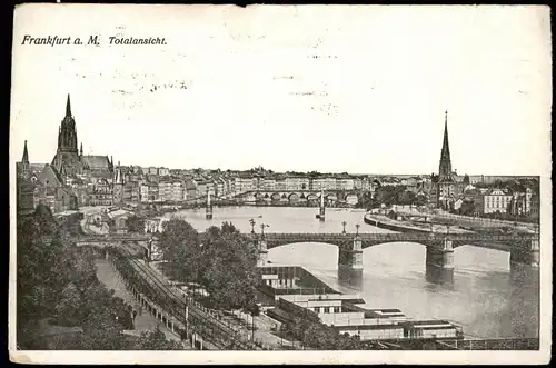 Frankfurt am Main Panorama-Ansicht Totalansicht Main Partie 1918