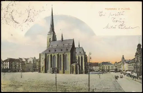 Postcard Pilsen Plzeň Markt, Geschäfte 1906