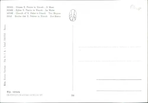 Cartoline Rom Roma Kirche des S. Petrus in Vincoli Der Moses 1962