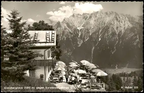 Ansichtskarte .Bayern Kranzberghaus (1392 m) gegen Karwendelgebirge 1960