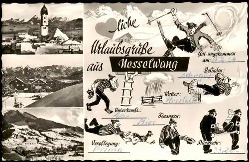 Ansichtskarte Nesselwang Mehrbildkarte Ortsansichten u. Illustration 1960