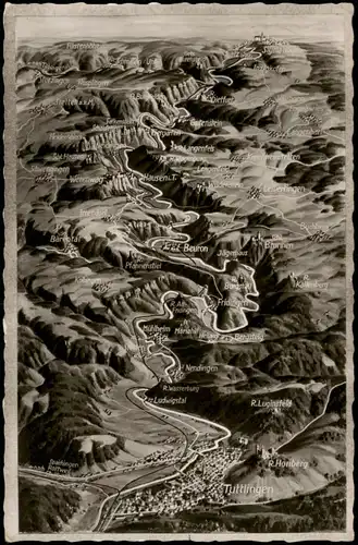 Ansichtskarte Beuron Umlandansicht Reliefkarte 1966