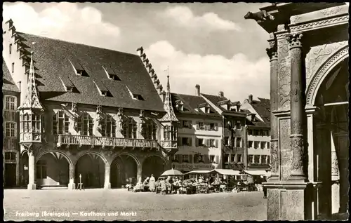 Ansichtskarte Freiburg im Breisgau Kaufhaus und Markt 1960