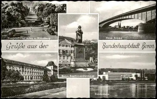 Bonn Mehrbild-AK mit Rhein Brücke, Universität, Bundeshaus uvm. 1957