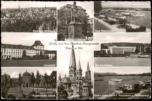 Ansichtskarte Bonn Mehrbildkarte mit 8 Ortsansichten 1958