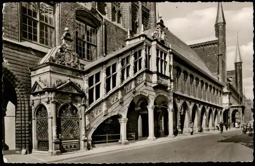 Ansichtskarte Lübeck Rathaus und Rathaustreppe 1959