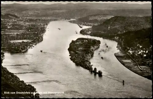 Nonnenwerth-Remagen Blick vom Drachenfels auf Rhein mit Nonnenwerth 1964