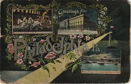 Postcard Philadelphia Fire; Harbour - Nacht Night 1910