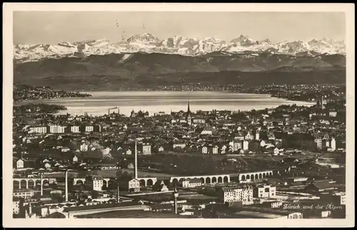 Ansichtskarte Zürich Panorama-Ansicht Blick zu d. Alpen 1928