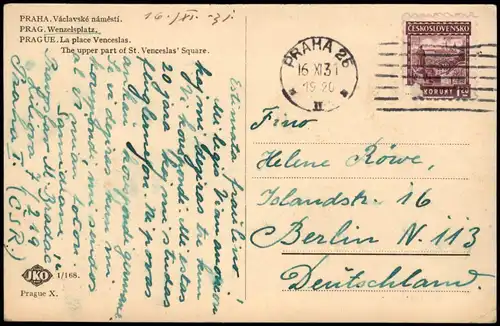 Postcard Prag Praha Václavské náměstí PRAG Wenzelsplatz 1931