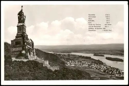 Rüdesheim (Rhein) National-Denkmal Niederwalddenkmal Rhein-Panorama 1960