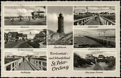 St. Peter-Ording Mehrbild-AK mit Strand, Leuchtturm, Seebrücke uvm. 1961