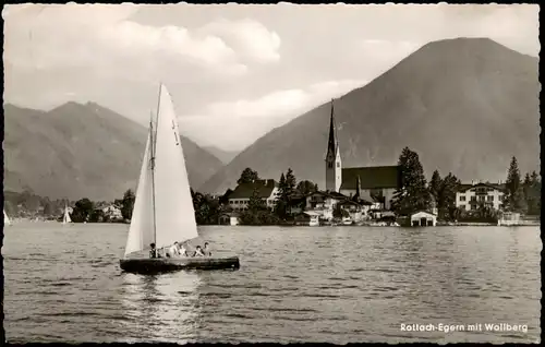 Ansichtskarte Egern-Rottach-Egern Segelboot vor der Stadt 1960