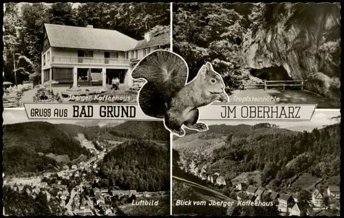 Bad Grund (Harz) Oberharz   mit Iberger Kaffeehaus, Höhle, Luftbild 1962