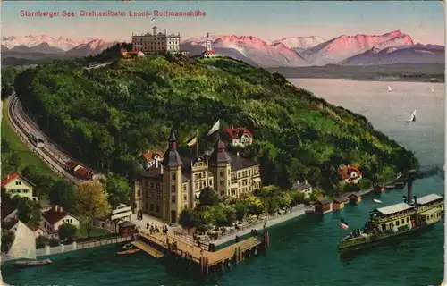 Starnberg Starnberger See: Drahtseilbahn Leoni- Rottmannshöhe Künstlerkarte 1918