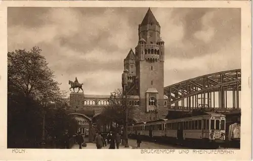 Ansichtskarte Köln Hohenzollernbrücke und Rheinuferbahn 1922