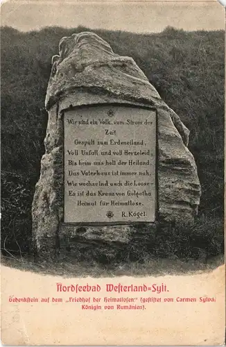 Westerland-Sylt Gedenkstein auf dem Friedhof der Heimatlosen" 1911