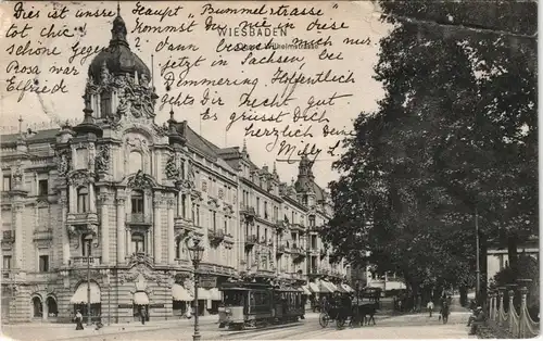 Ansichtskarte Wiesbaden Wilhelmstraße, Straßenbahn 1908