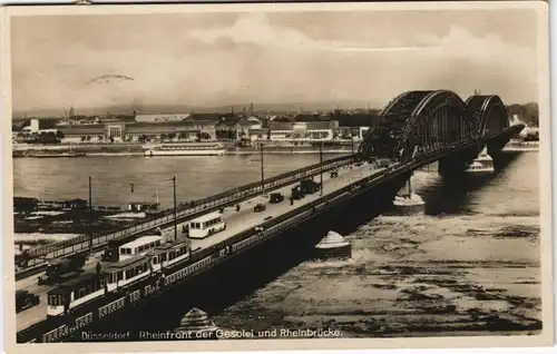 Ansichtskarte Düsseldorf Rheinbrücke, Tram, Gesolei 1926