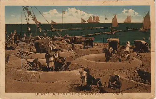 Ansichtskarte Kellenhusen (Ostsee) Strandleben, Segelboote 1922