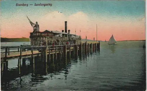 Ansichtskarte Starnberg Dampfer - Landungsteg 1913