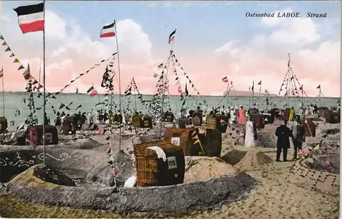 Ansichtskarte Laboe Strandleben, Strandkörbe 1914