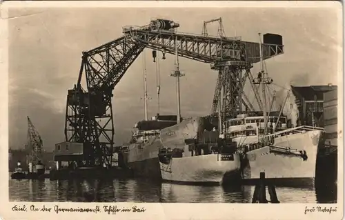 Ansichtskarte Kiel Hafen, Werft - Schiffe im Bau 1938