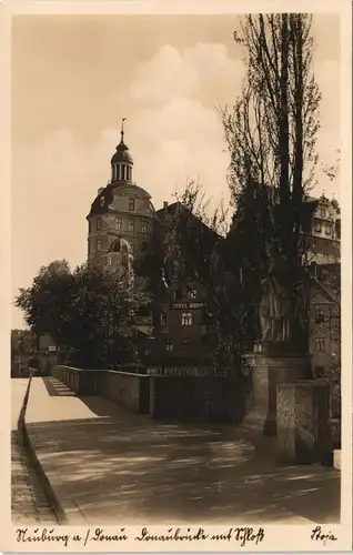 Ansichtskarte Neuburg (Donau) Schloß, Straße, Hotel Krone 1931