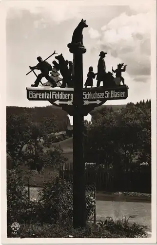 Altglashütten-Feldberg (Schwarzwald) Origineller Wegweiser  St. Blasien 1934