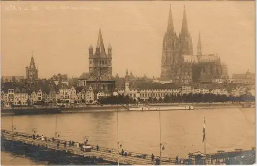 Köln Dom, Ufer, Flußbadeanstalt - Behelfsbrücke - Fotokarte 1912