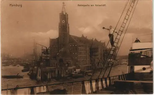 Ansichtskarte Hamburg Hafen, Kehrwiederspitze - Blick vom Dampfer 1912