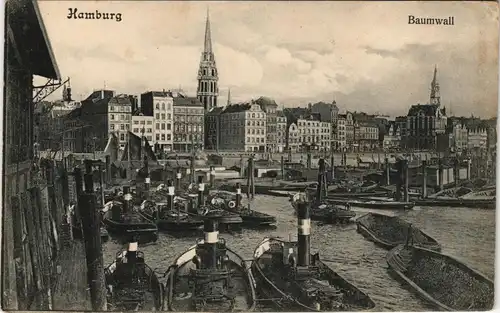 Ansichtskarte Hamburg Baumwall, Dampfer 1908