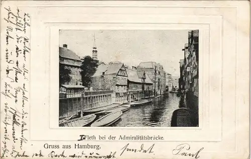 Ansichtskarte Hamburg Fleth bei der Admiralsbrücke 1903 Passepartout