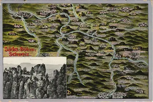 Ansichtskarte .Sachsen Sächsische Schweiz Landkarte - Bastei 2 Bild 1913