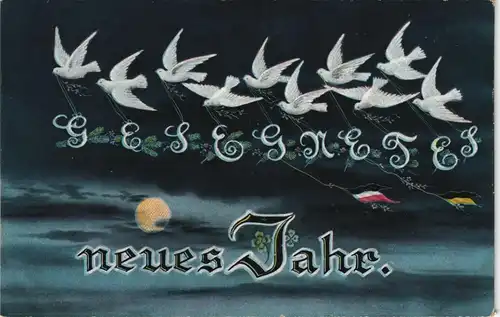 Neujahr Sylvester New Year Tauben tragen Buchstaben 1916  gel. Feldpost