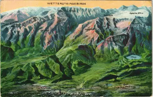 Ansichtskarte .Bayern Wettersteingebirge Relief-Landkarten AK 1913