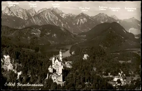 Ansichtskarte Schwangau Panorama Blick auf Schloss Neuschwanstein 1957