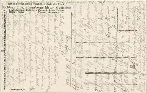 Ansichtskarte Strausberg Schlagmühle, histor. Gaststätte 1934