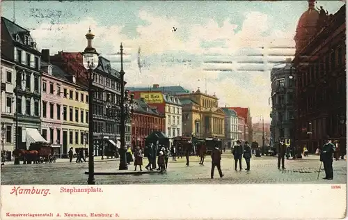 Ansichtskarte Hamburg Stephansplatz, belebt - Kiosk Tram 1908