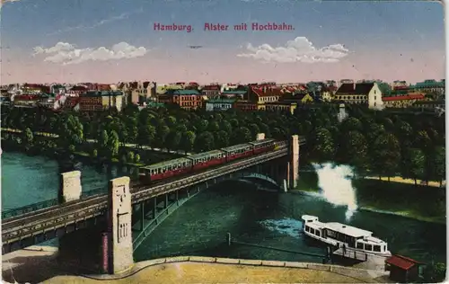 Ansichtskarte Hamburg Alster mit Hochbahn. 1925