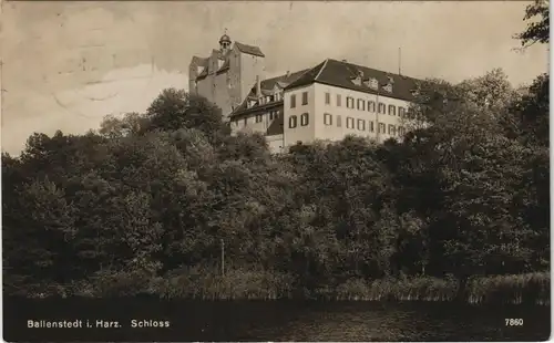 Ansichtskarte Ballenstedt (Harz) Schloss, von der Flußseite 1928
