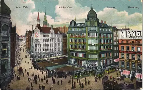 Ansichtskarte Altstadt-Hamburg Alter Wall, Mönkedamm, Burstah 1915