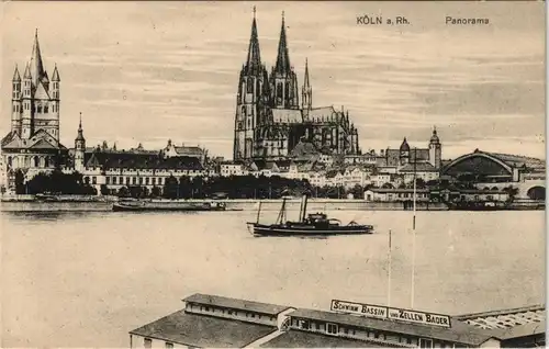 Ansichtskarte Köln Stadt, Dampfer, Schwimm Bassin Zellen-Bäder 1913