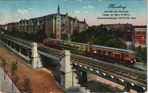 Ansichtskarte Hamburg Straßenpartie und Hochbahn 1913