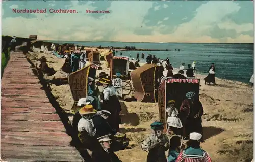 Ansichtskarte Cuxhaven Strandleben, Strandkörbe 1912