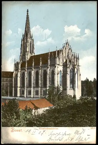 Ansichtskarte Basel Elisabethenkirche Partie a.d. Kirche 1907