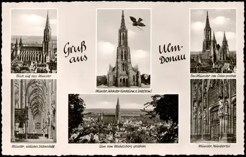Ansichtskarte Ulm a. d. Donau Mehrbildkarte Ortsansichten vom Münster 1960
