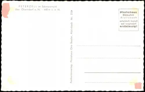 Ansichtskarte Peterzell Ortsansicht; Ort im Schwarzwald 1960