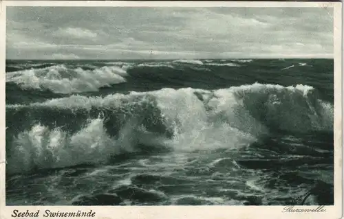 Postcard Swinemünde Świnoujście Wellengang 1929