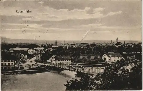 Ansichtskarte Rosenheim Stadtpartie, Brücke 1918